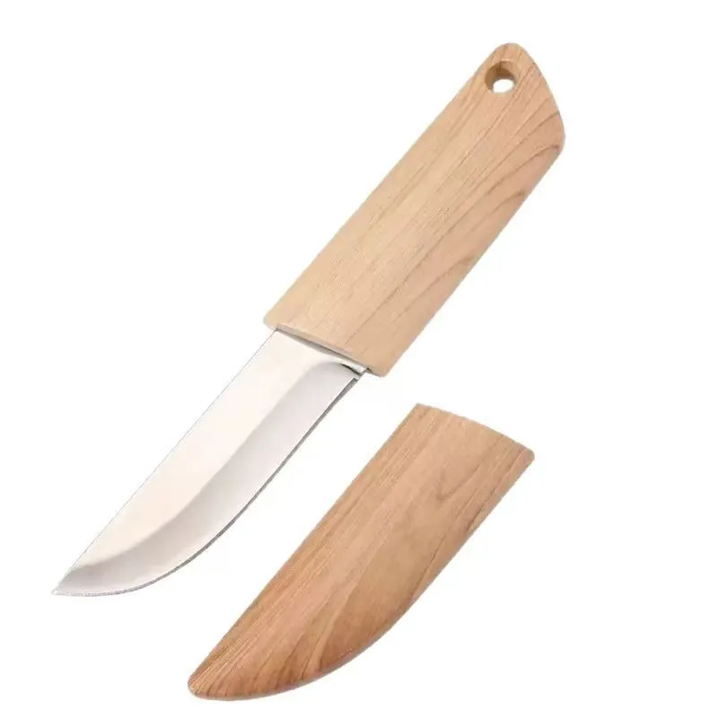 Stainless steel multi-purpose small fat knife with wooden sheath