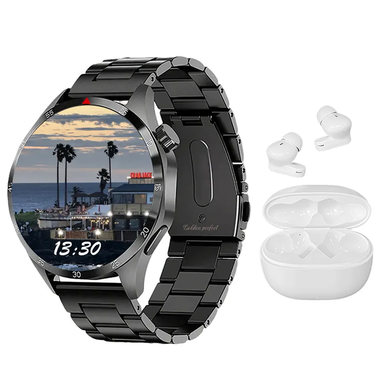 Men's Dual Strap Smartwatch Bluetooth Earphones Set Android iOS Compatible