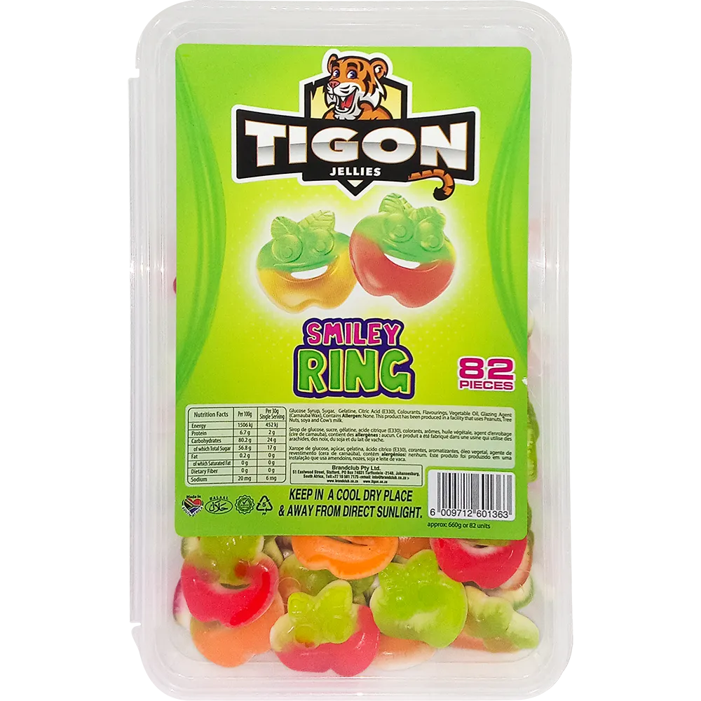Tigon Smiley Ring - Assorted - Sweet & Sour Jelly Gummies 82 pieces