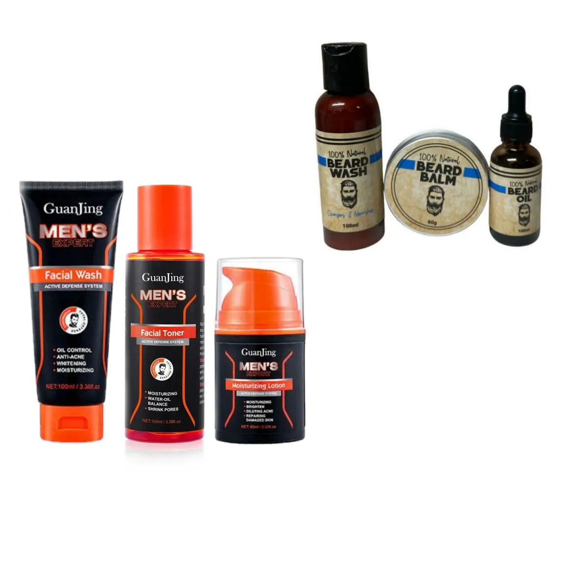 3 Pieces Men Skincare Set & 3 Pieces Men Beard Care Set Combo
