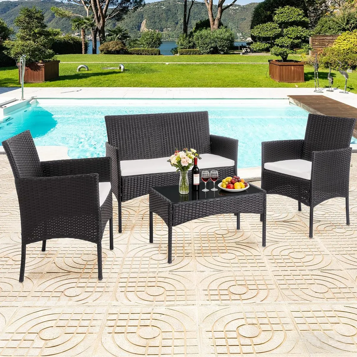 Patio Furniture Set Indoor Outdoor Lounge Set Bistro Sofa Chair Table