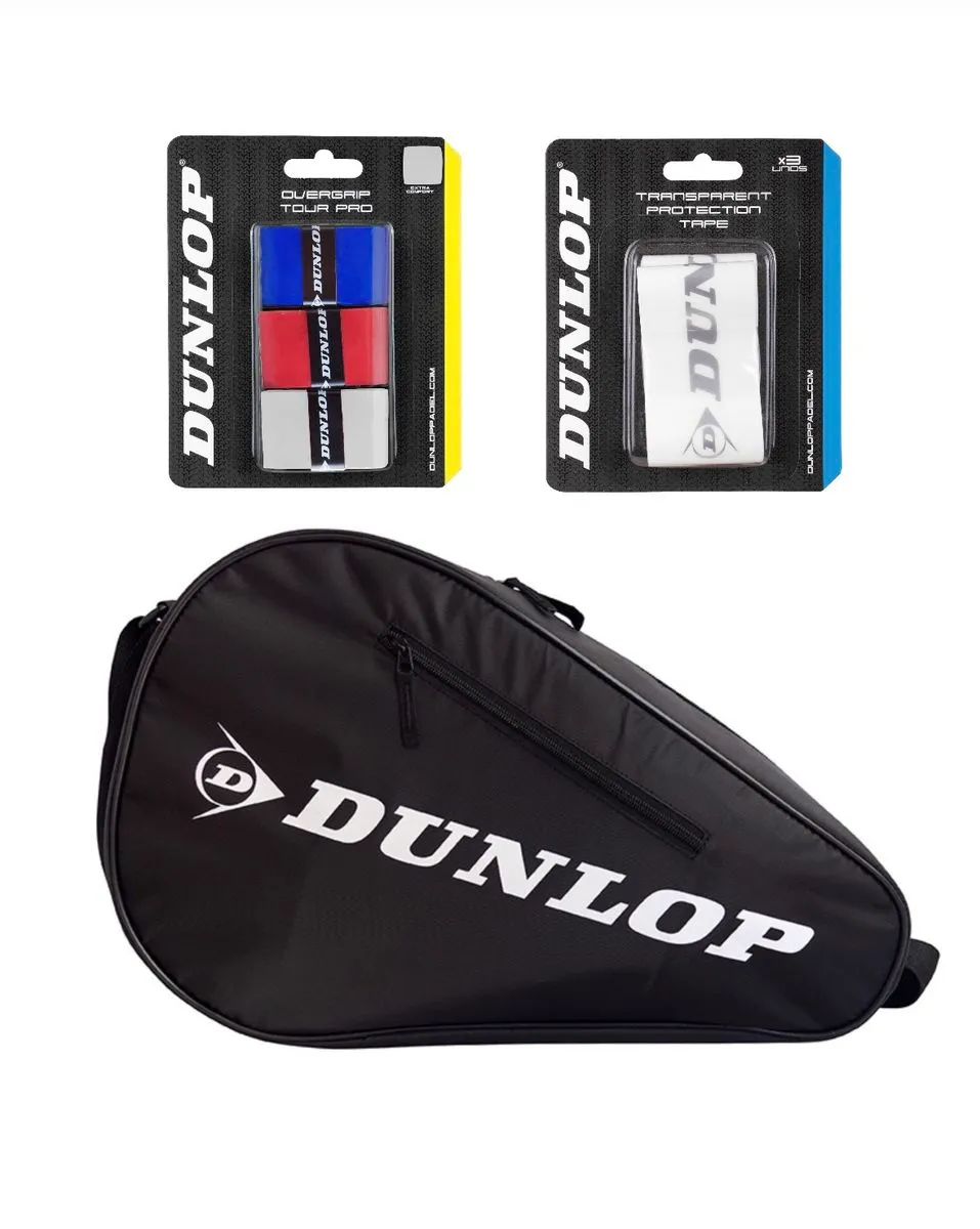 DUNLOP Paletero 2 Bat Padel Bag & Overgrips & Protection Bat Tape Combo