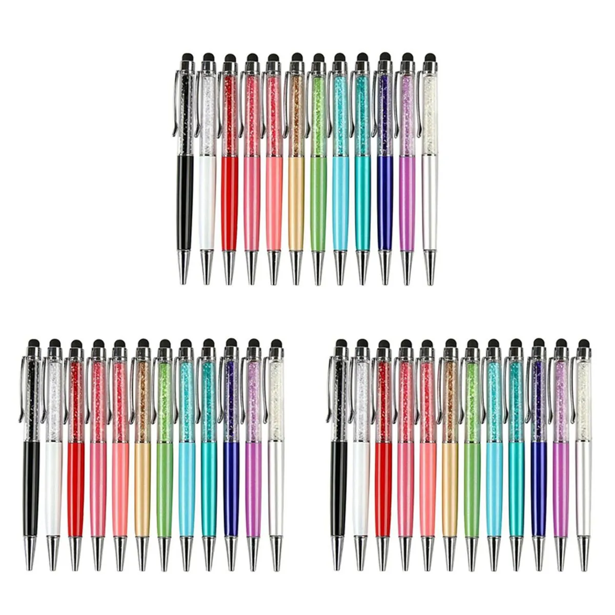 12Pcs/Pack Bling Bling 2-In-1 Slim Crystal Diamond Stylus Pen
