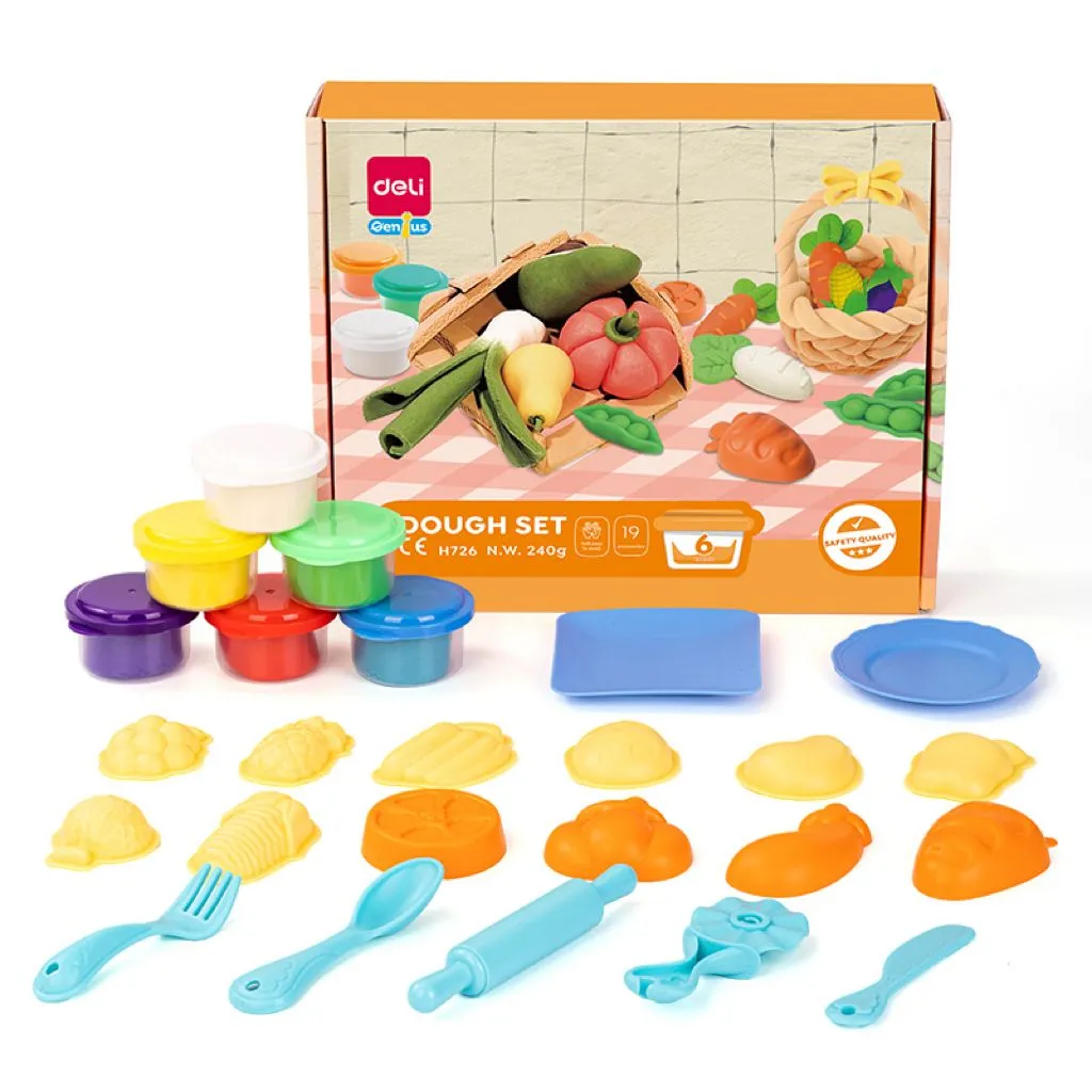 Deli 6 Color Dough Set with Crafting Tools in Food theme