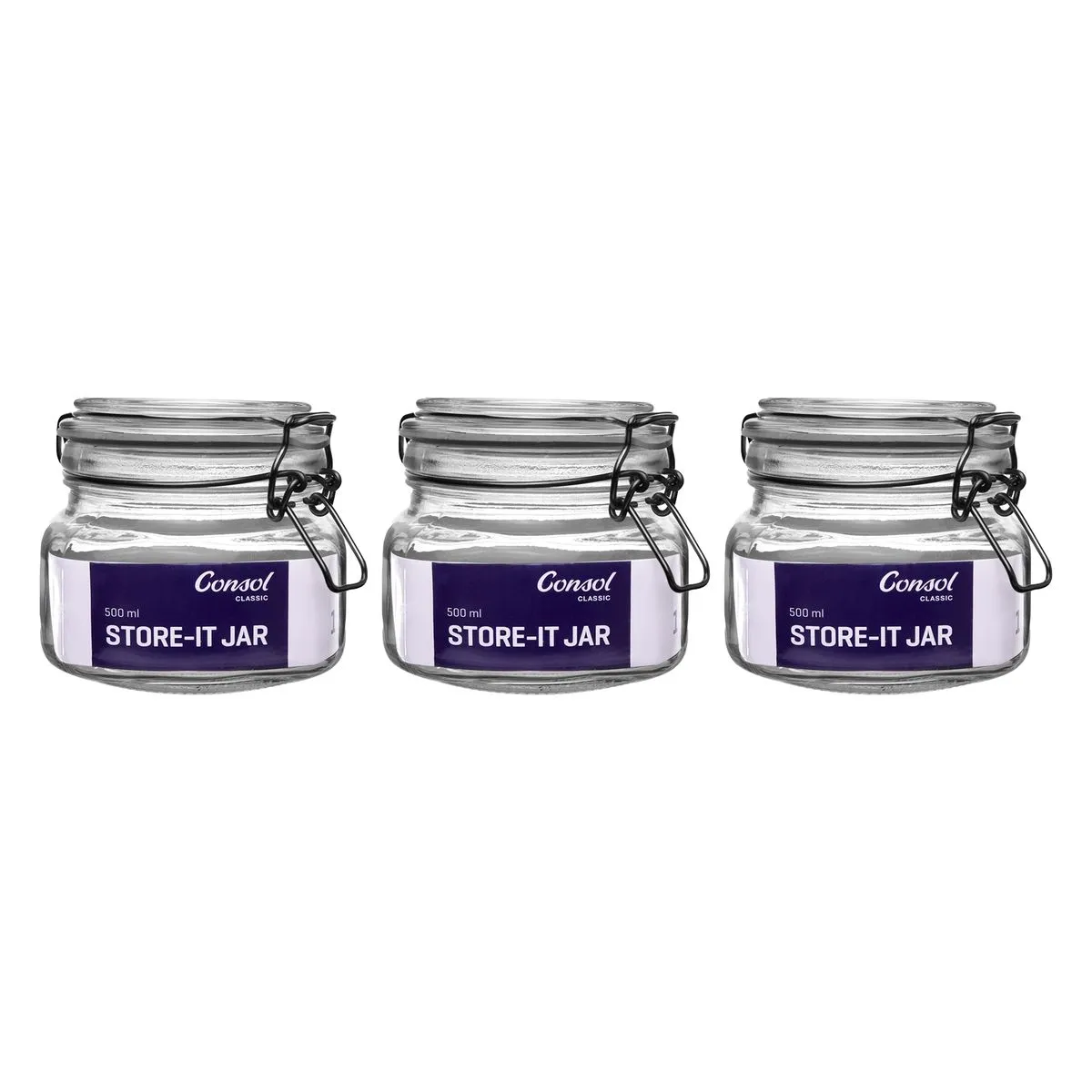 Consol Store It Jar with Clip Top Lid 500ml - 3 Pack