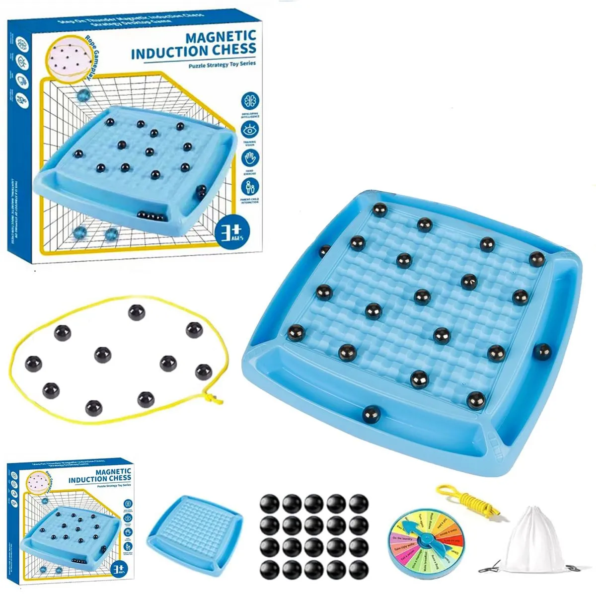 Magnetic Chess Game Set with Stones Magnetic Rocks Board Games - Blue
