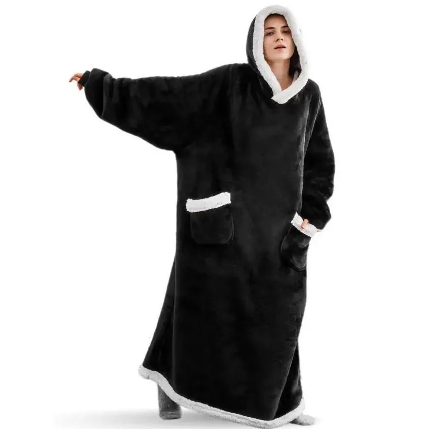 Oversized Wearable Blanket Hoodie for Couples - Black