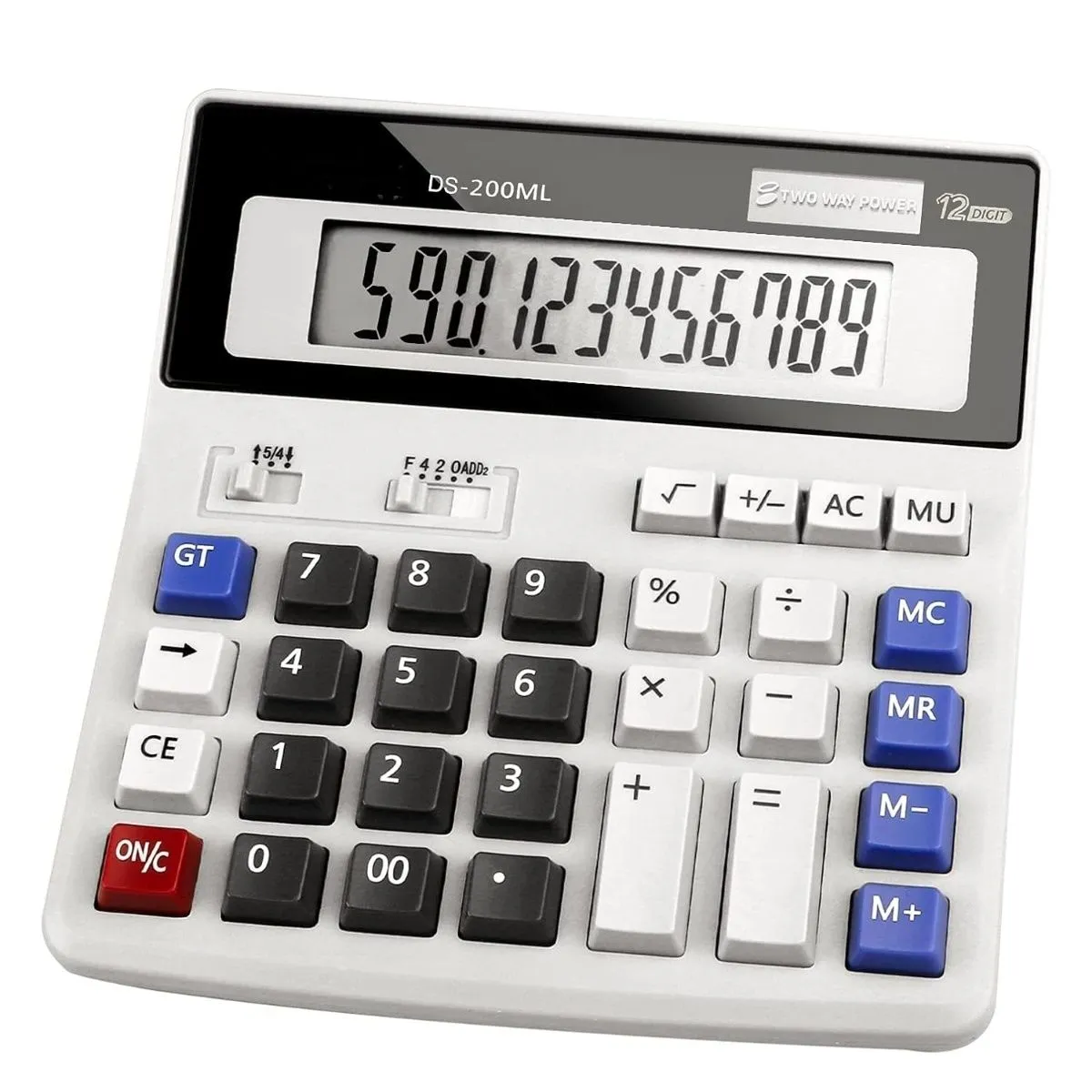 Dual Power Desktop Calculator, 12-Digit Extra Large LCD Display - White