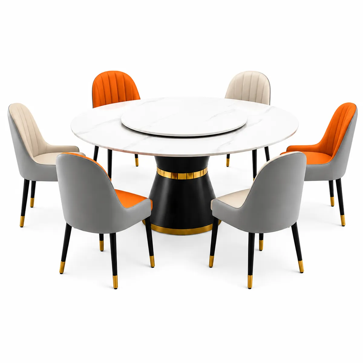 Modern 6 Seater Round Marble Dining Table Set