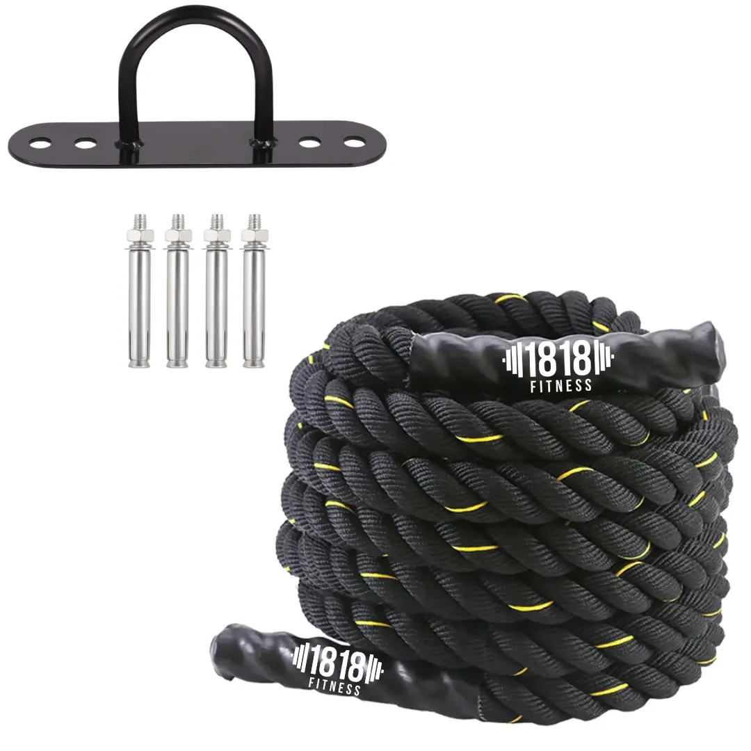 Battle Rope 12m - 38mm Thick & Wall Anchor Set - 1818 Fitness