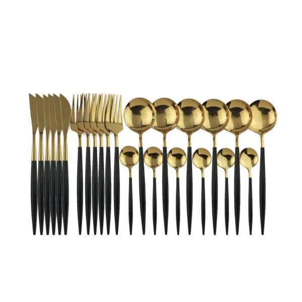 Stainless Steel Cutlery Set Dinnerware 24 Pieces - Black