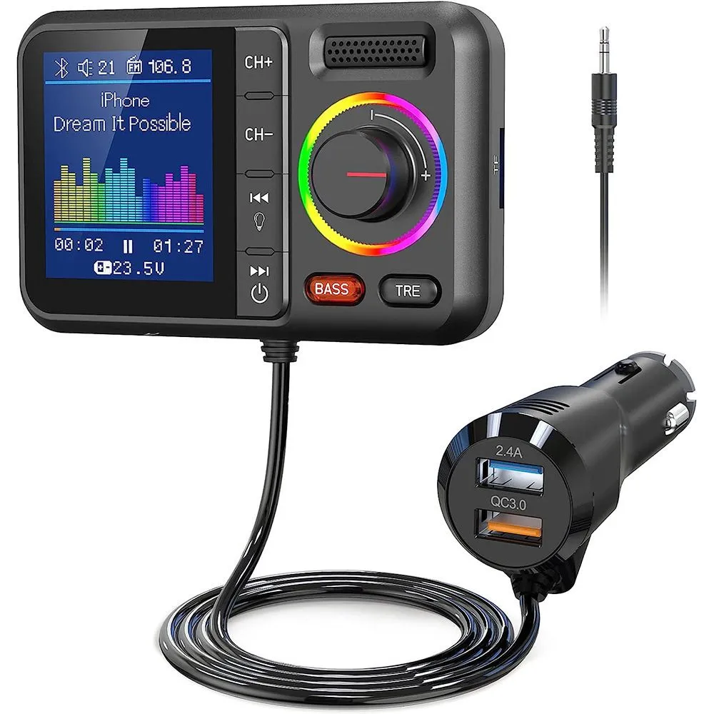 Bluetooth FM Transmitter for Car, Wireless Car Bluetooth V5.0 Adapter