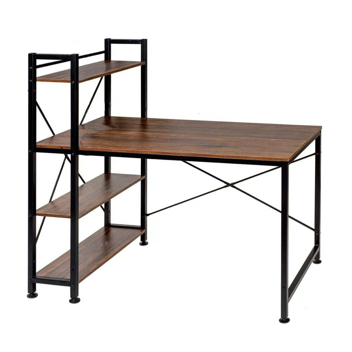 Office Table Computer Desk With Four Tiers Shelves - 120x60x121cm - Brown