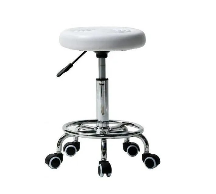 White Modern and Adjustable Mini Bar Stool with Wheels