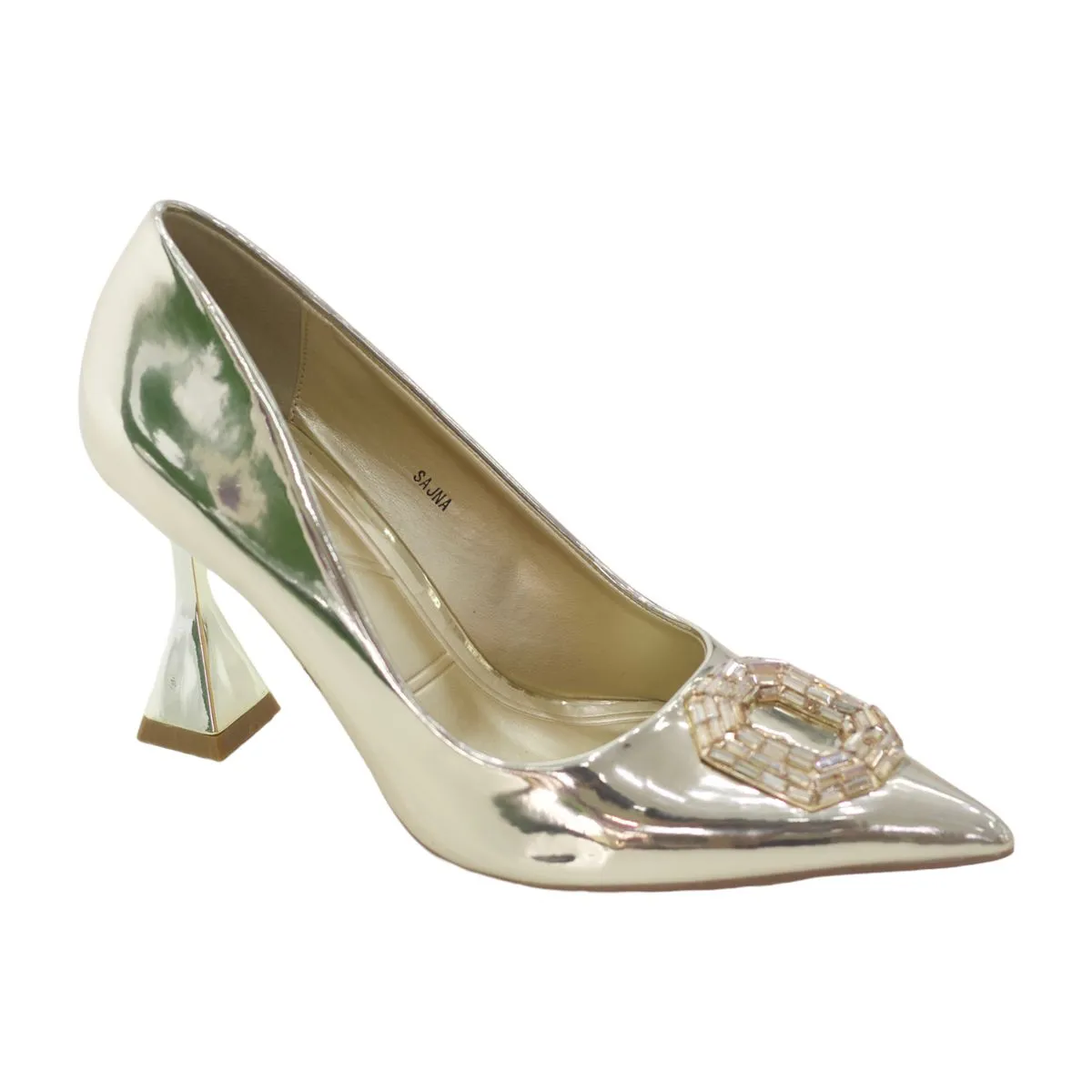 LaMara Paris Sajna 9cm Heel Court With Oct Diamante Trim - Gold