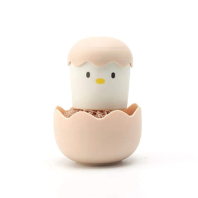 Novelty Egg Shell Kitchen Scrub Brush Nano Wire Pot Cleaner With Handle - Pink