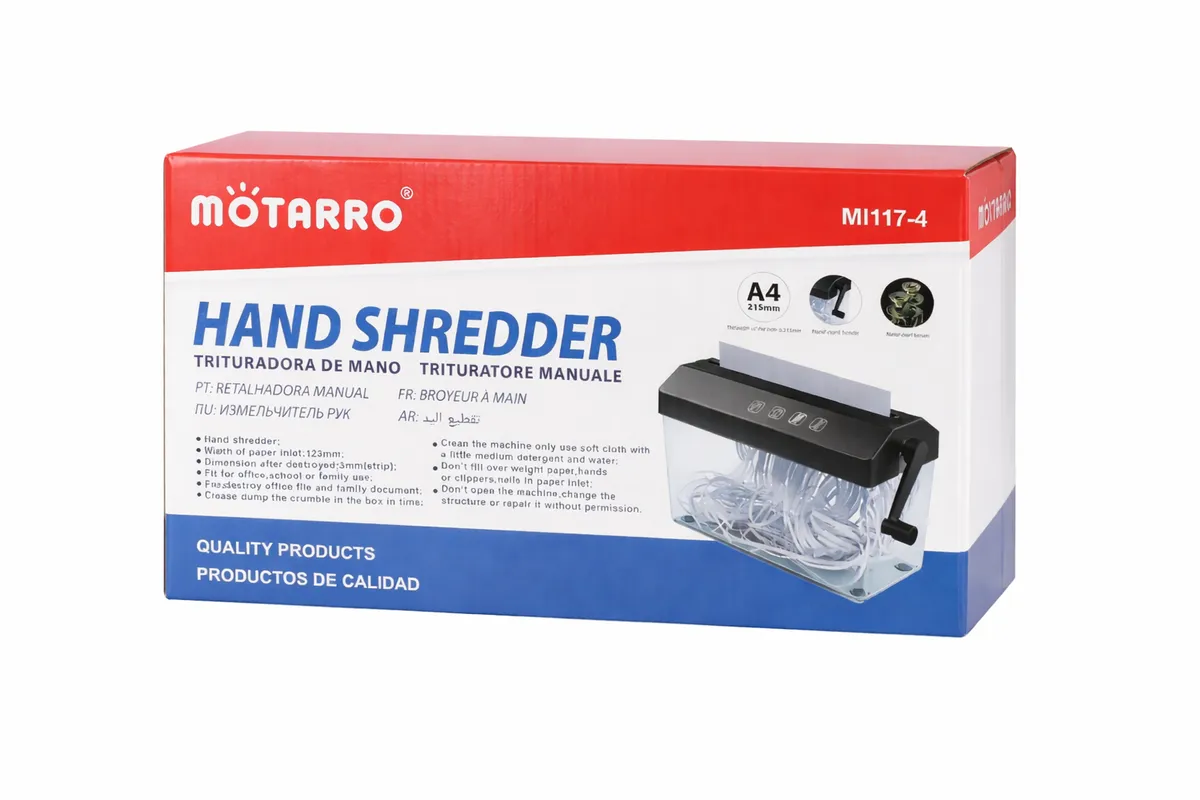 J P Compact Hand-Crank Paper Shredder with Waste Bin