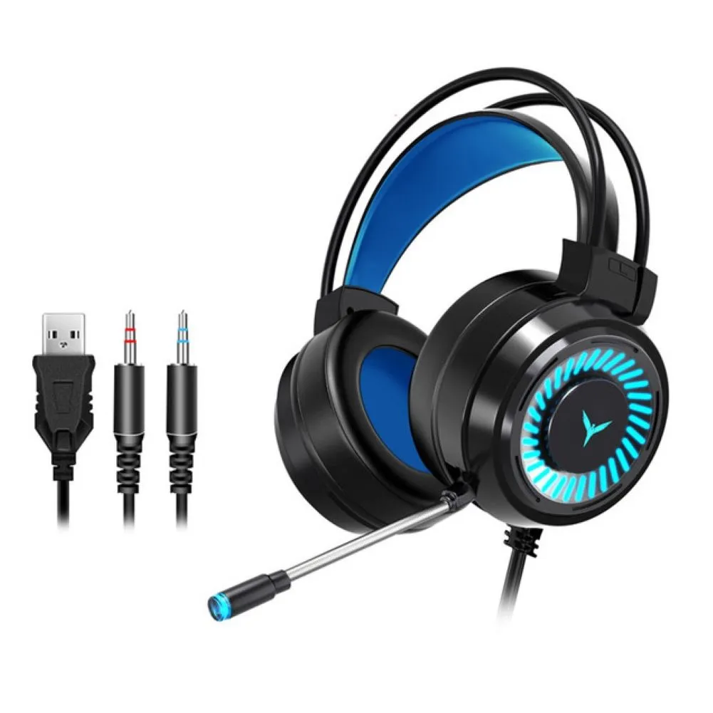 LED Light Surround Sound Gamer Headphones with Mic for PC/Laptop - Black