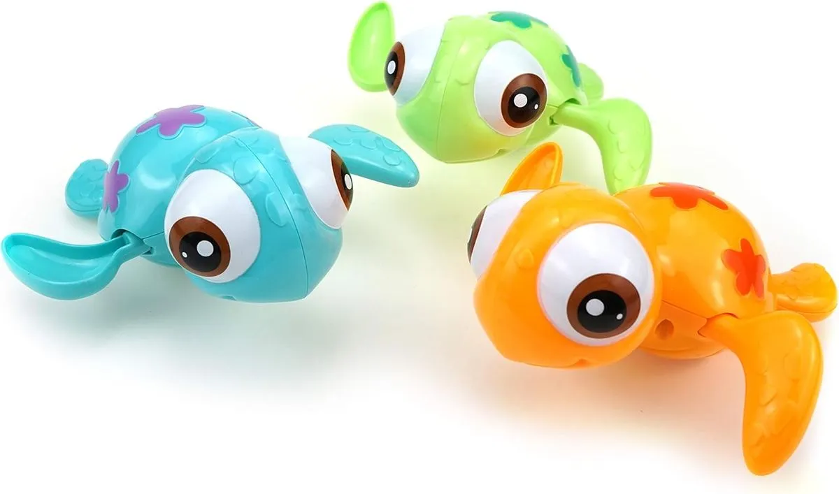 Wind-Up Swimming Turtle Bath Toys for Toddlers 3 Pack Orange,Green,Blue