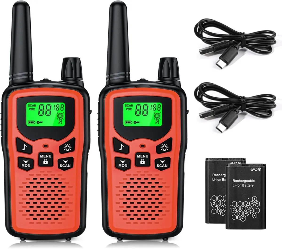 Walkie Talkie Long Range Walkie talkies 2 Pack with Rechargegable - Red