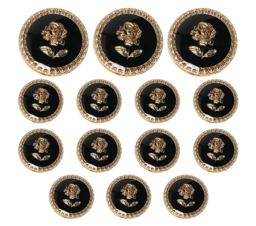 15pcs Vintage Rose black gold Button