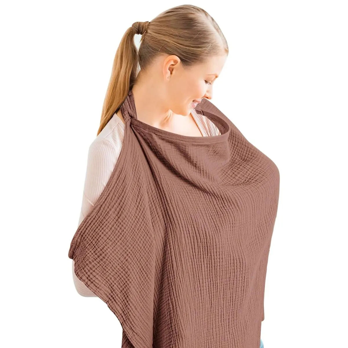 Nursing Cover for Baby Breastfeeding 100% Cotton Breastfeeding Cover - Brown