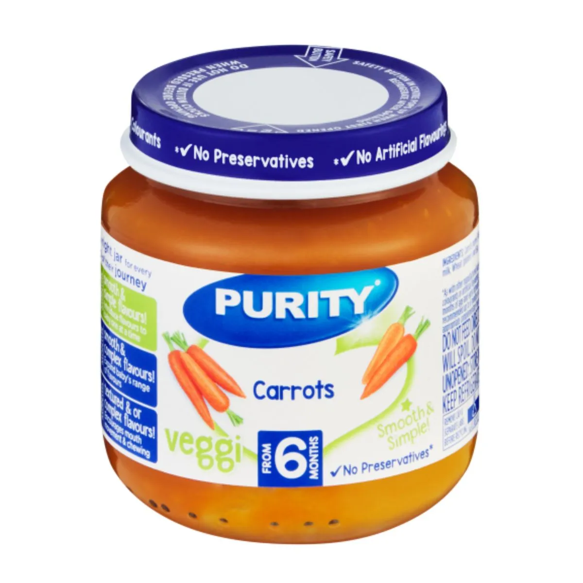Purity 2nd Foods Carrots Baby Food 6 x 125ml - 2nd Stage Pureed Vegetables