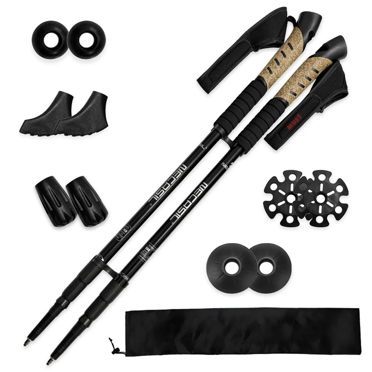 MUST 2PK 64-135cm Trekking Poles Classic Sticks for Hiking with Anti-Shock