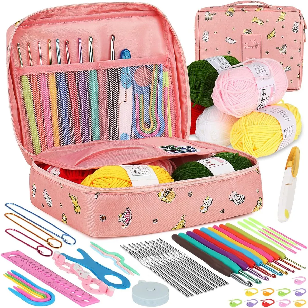 58Pcs Crochet Starter Kits with Yarn and Storage Bags for Beginners