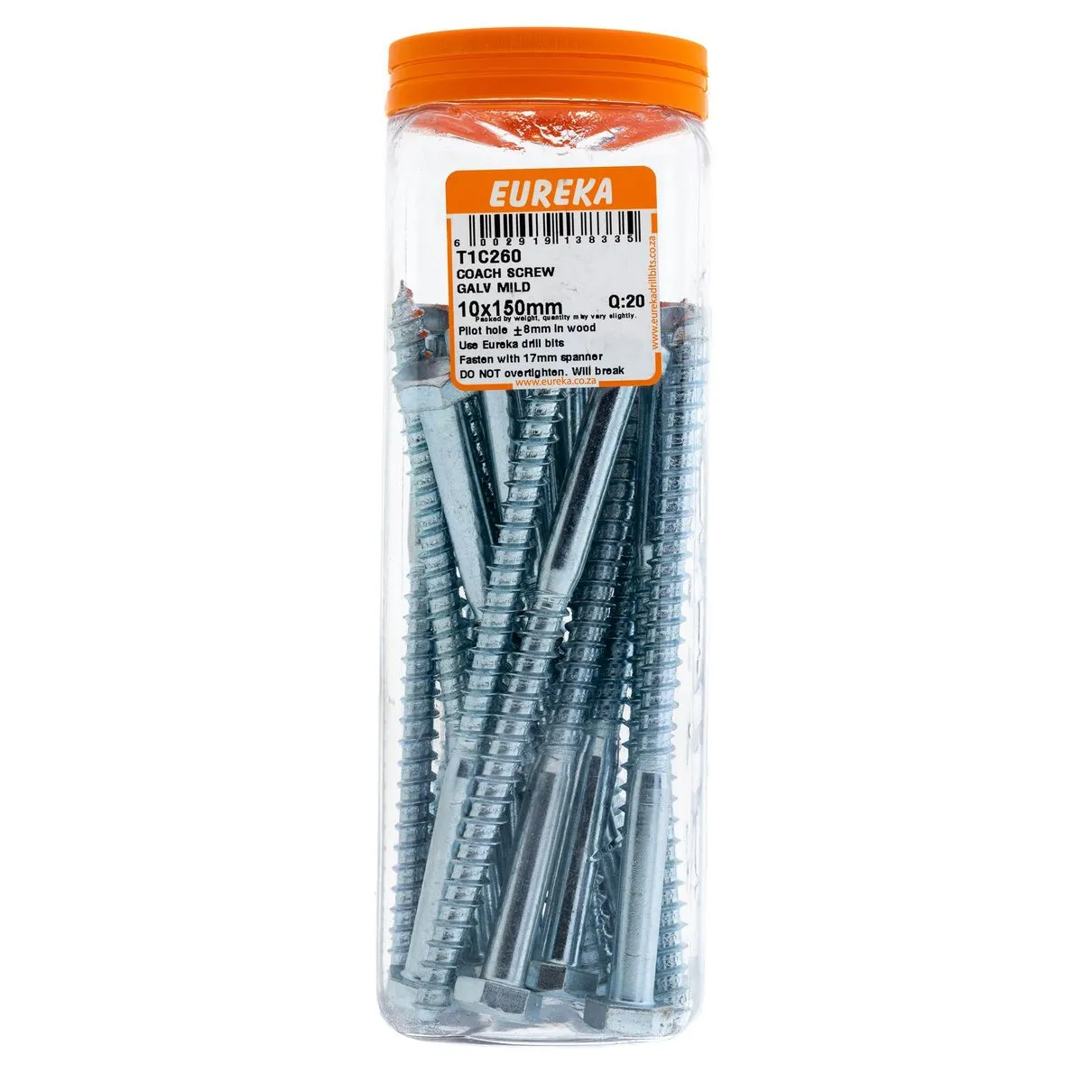 EUREKA Coach Screws Galvanised Mild Steel 10 x 150mm Q:20 T1C260