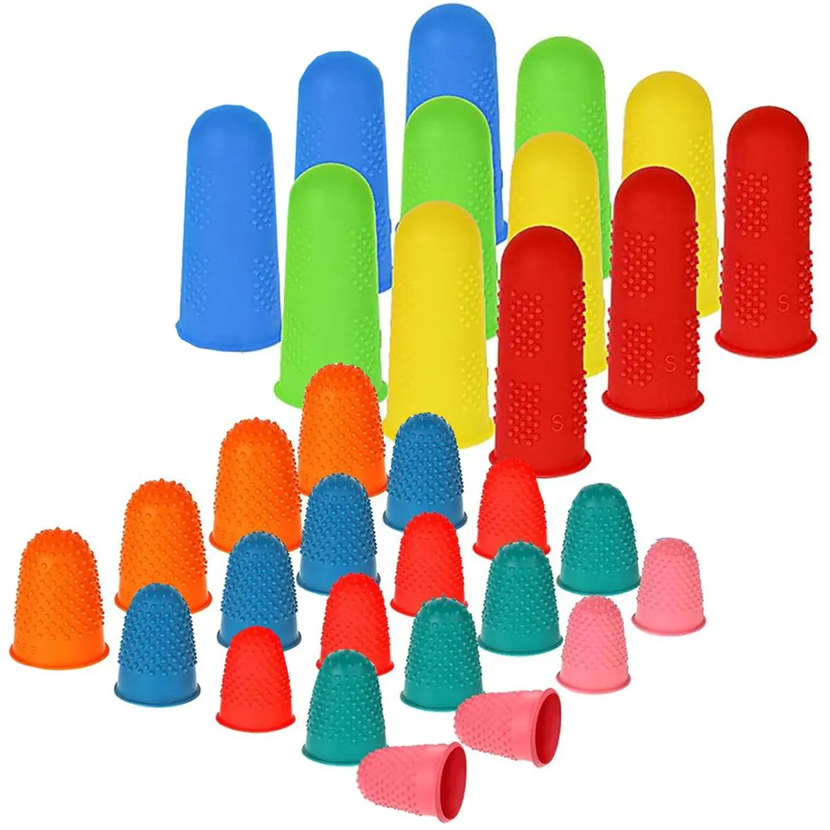 32 Piece All Sizes Rubber & Silicone Fingerette Fingers Tip Pads Thimbles