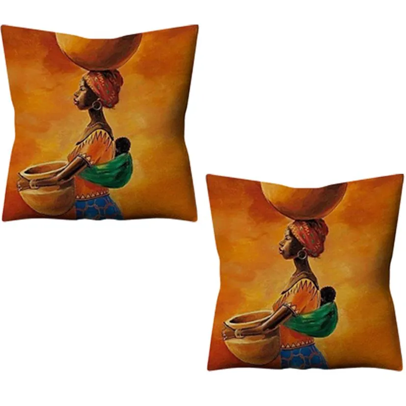 African Women Throw Cushion Pillow Cover Set of 2- 55cm- Double No 2
