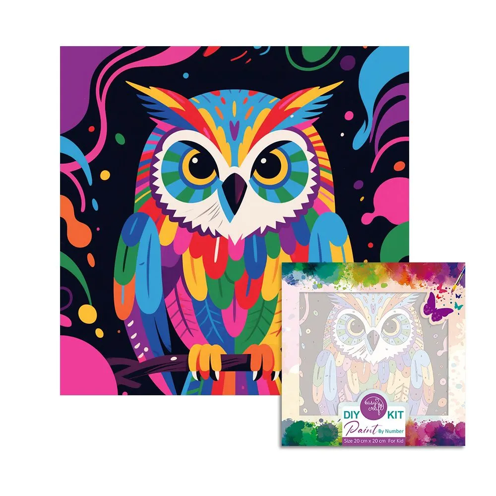 Easy Craft Paint by Number DIY Kit, 20x20cm - Colourful Birds - Owl