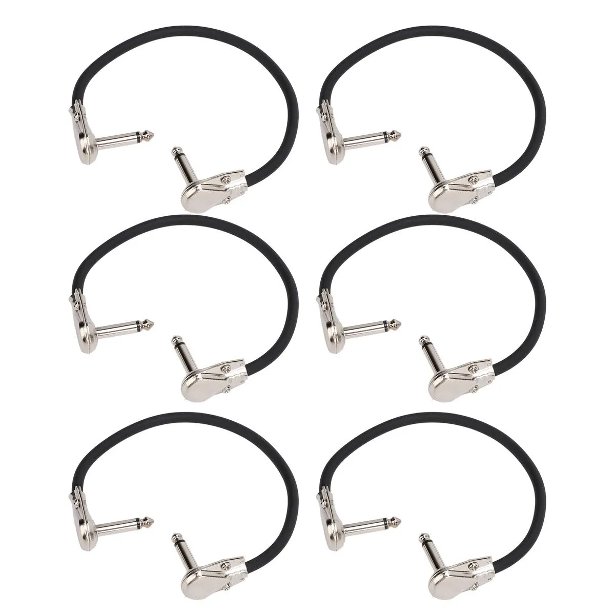 6 Pieces 30cm Silver Right Angle Guitar Pedal Cables for Effects