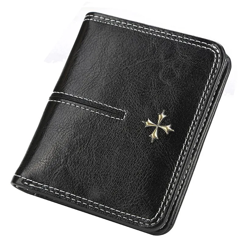 Quiltery Cross Stud Wallet,Vintage-Inspired Leather Statement Piece - Black
