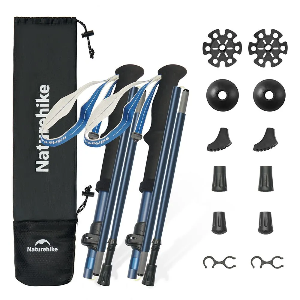 Naturehike Trekking Poles Collapsible Hiking Walking Sticks 2 Piece - 5 Sections - Blue