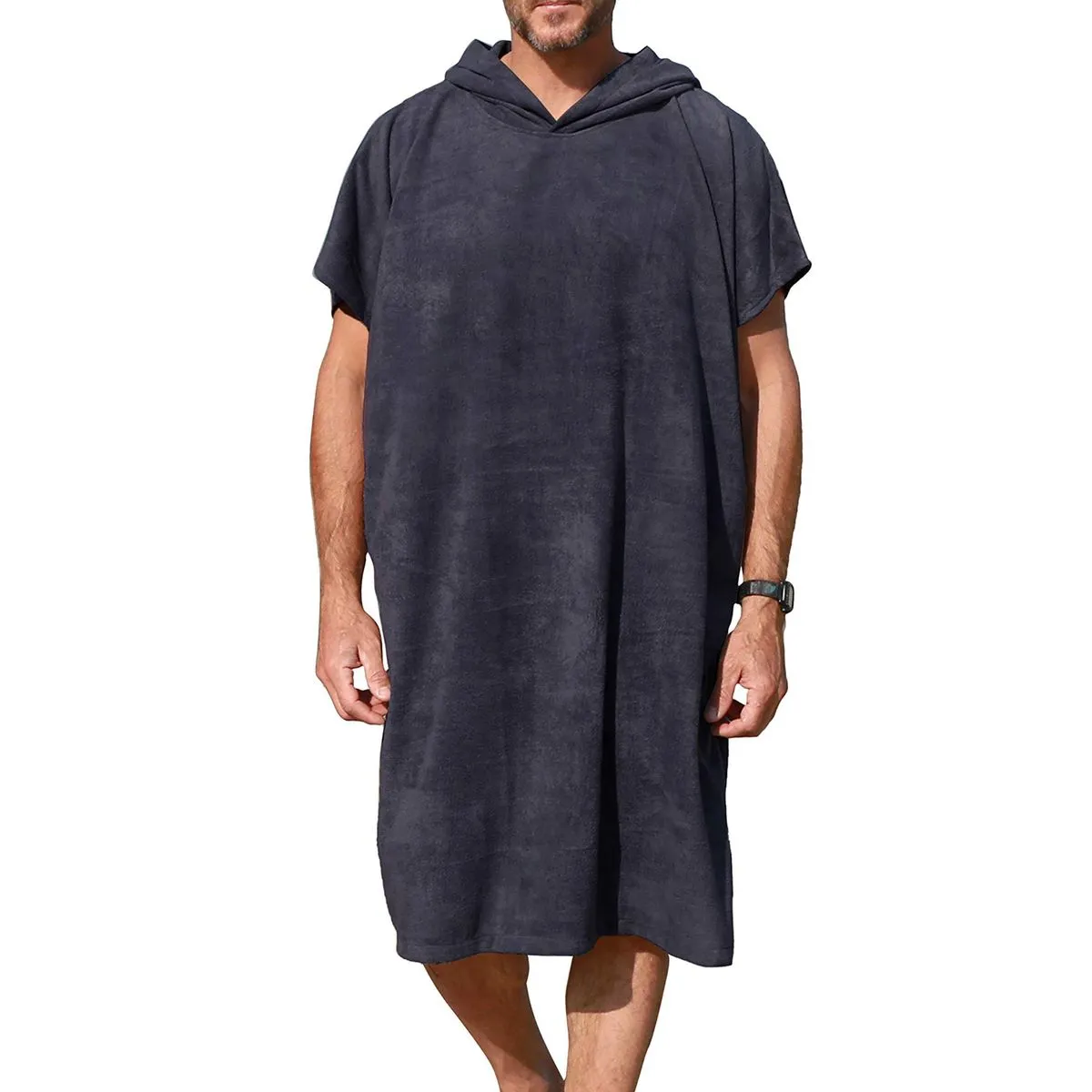 Surfers Poncho Microfiber Hooded Swim Towel with Pocket - Adults - Black