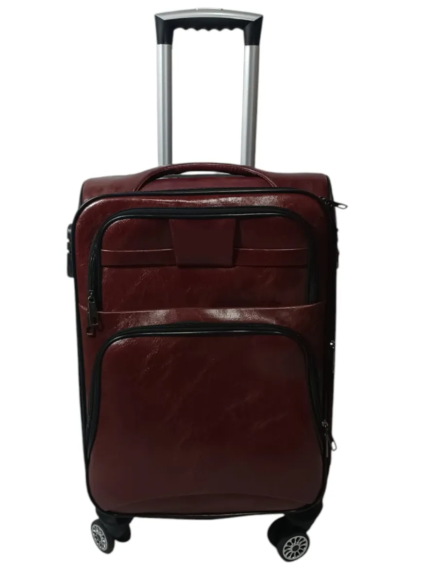 SMTE 23-Inch Leather Travel Suitcase - Dark Red | Compact Soft Shell