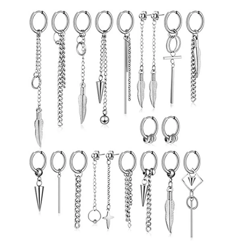 20 Pieces Cool Stainless Steel Huggie Hinged Hoop