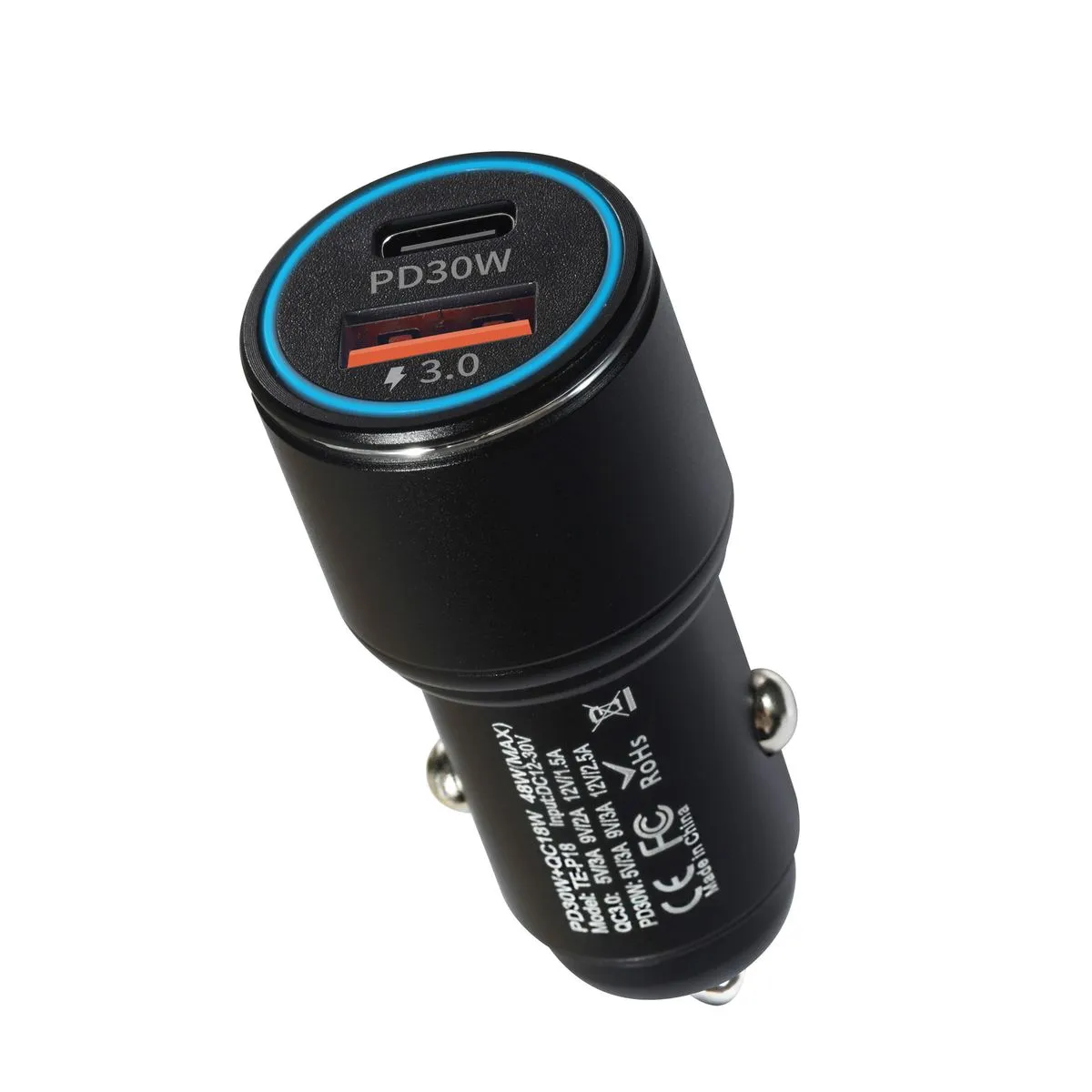Dual Port 48 W Car Charger PD Fast Charging, 6 A Output, Aluminum Case - TE-P18 black does not incl…