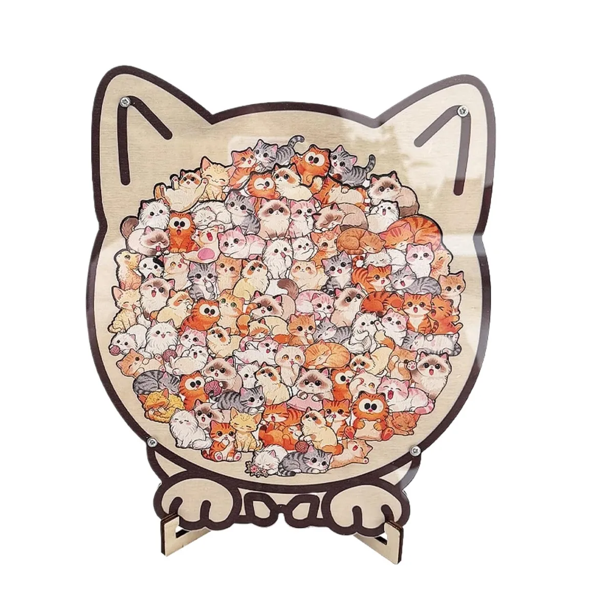 Generic Cat Shaped Wooden Puzzle,100-Piece Colored Cat Shaped Wooden Jigsaw