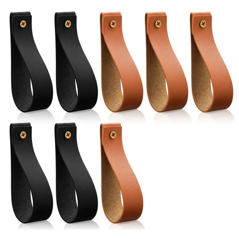 8 Pieces Pu Leather Wall Hooks Hanging Strap Leather Curtain Rod Holder