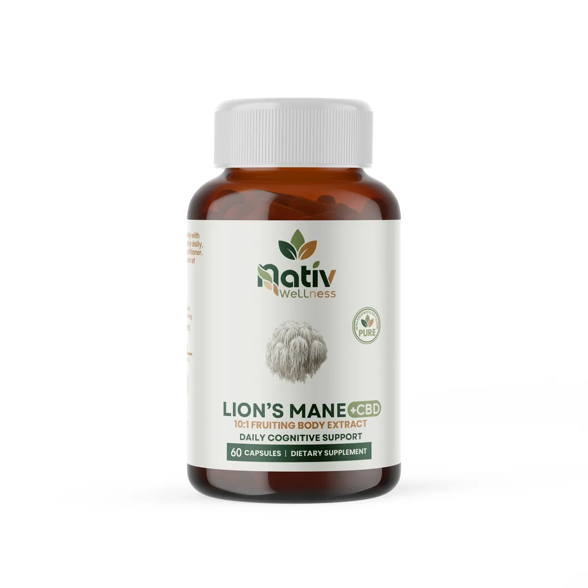 Nativ Wellness Lions Mane 1200mg + CBD | 60 Capsules