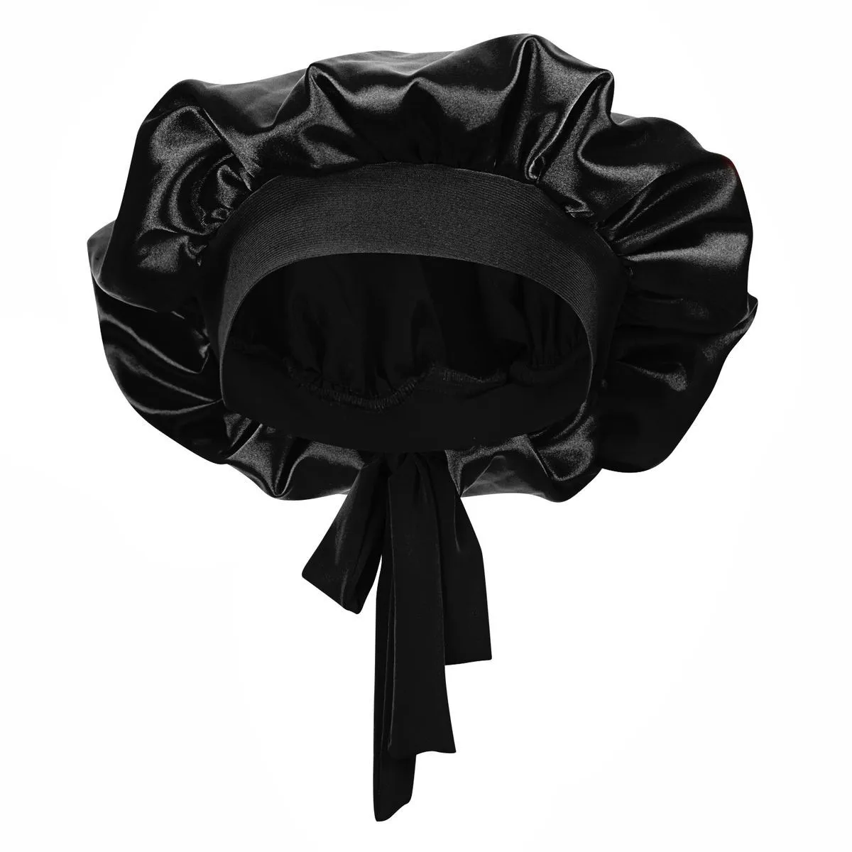 Luxury Sleep Satin Bonnet with Elastic Band - Black