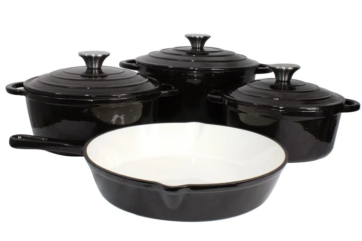 7 Piece Cast Iron Cookware Set - Ultimate Versatility & Durability - Black
