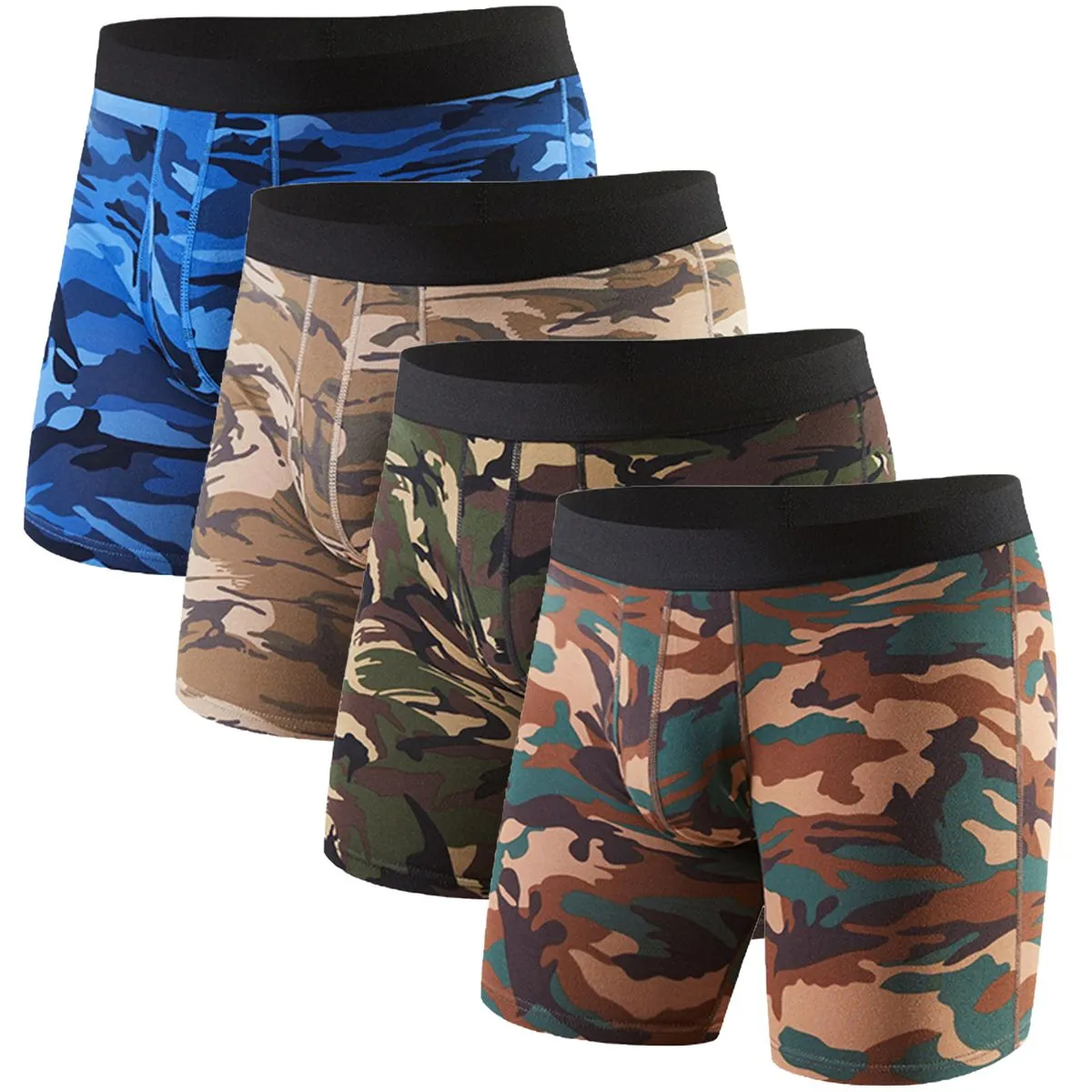 4 Pieces Men's Underwear Boxer Briefs Mid-rise Cotton Camouflage Underwear