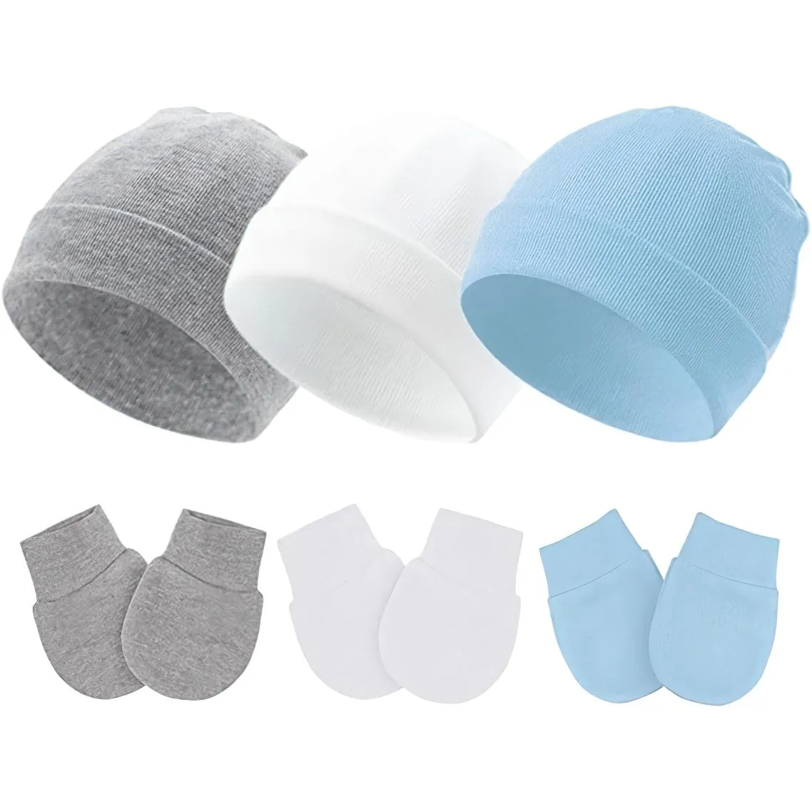 QYNIAL Cute Baby Hat And Mittens Set Newborn Beanie Gloves 0-6 Months - Blue