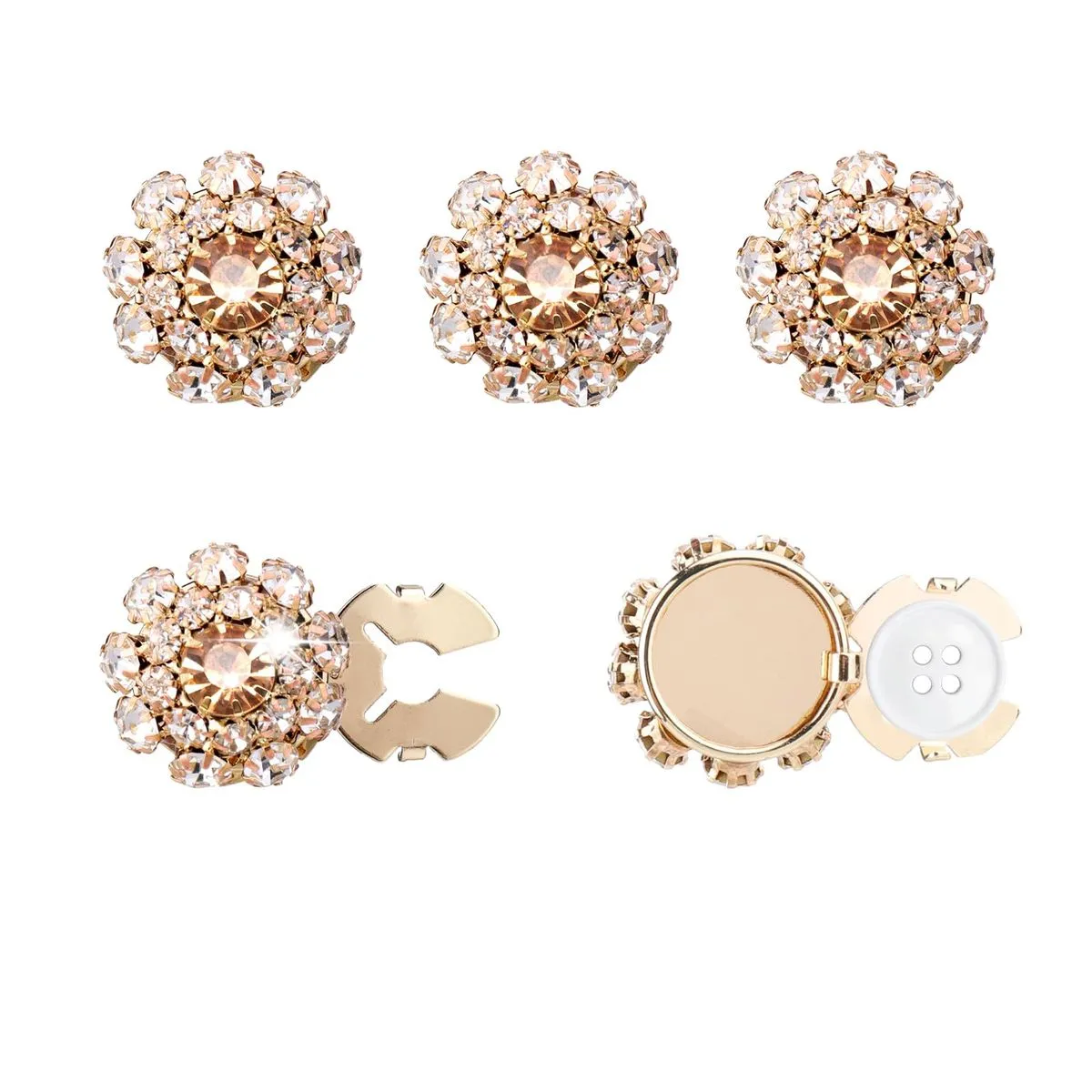 5 Piece 20mm Rhinestone Button Covers for Women/Man Blouses - Gold