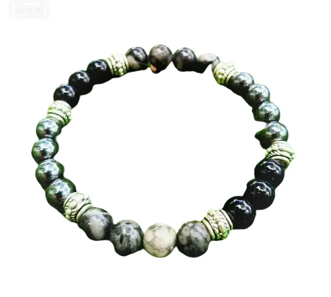 Black Gallstone and Snowflake Stone Natural Stone Bracelet