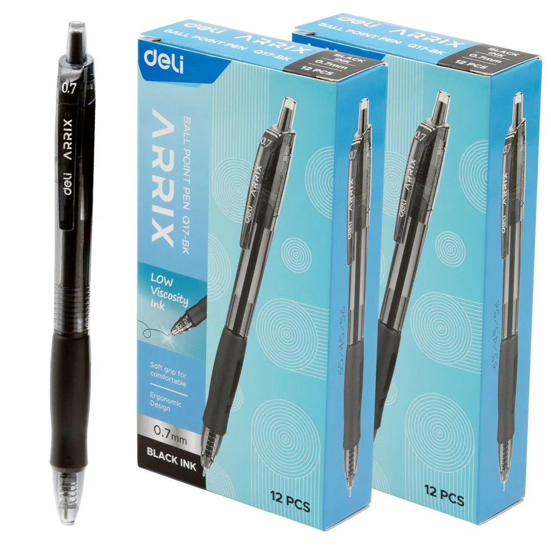 Deli Retractable Gel Pens Neutral Black 0.7 mm Smooth Writing - 24 Pack
